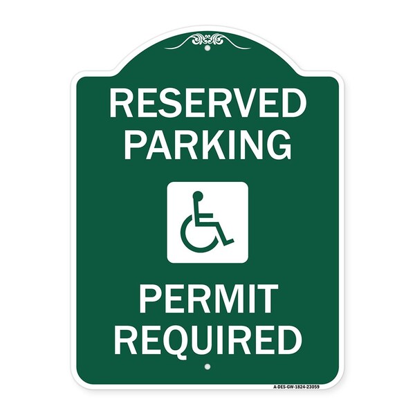 Reserved Parking Permit Required W/ Graphic, Green & White Aluminum Sign, 18" x 24", GW-1824-23059